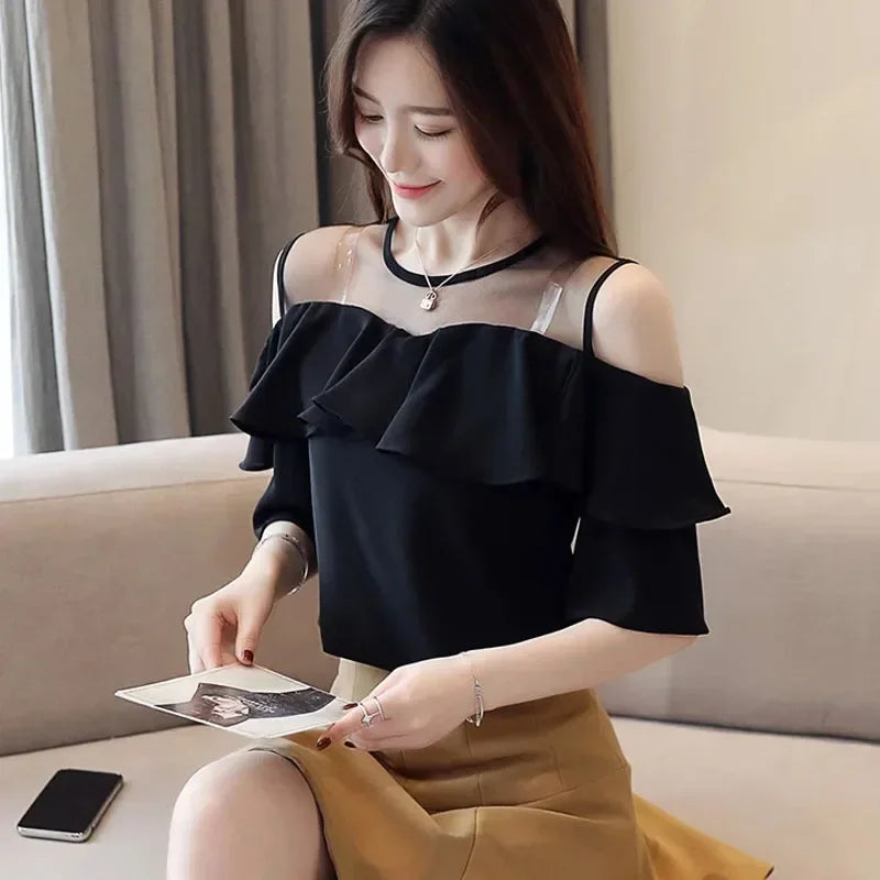 Shoulder Chiffon Blouse