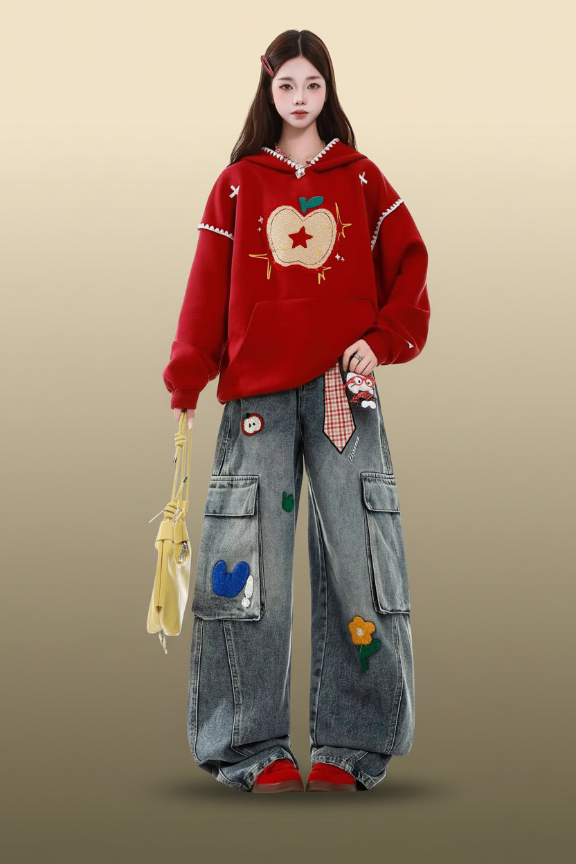 Women’s Embroidered High-Waist Loose Jeans