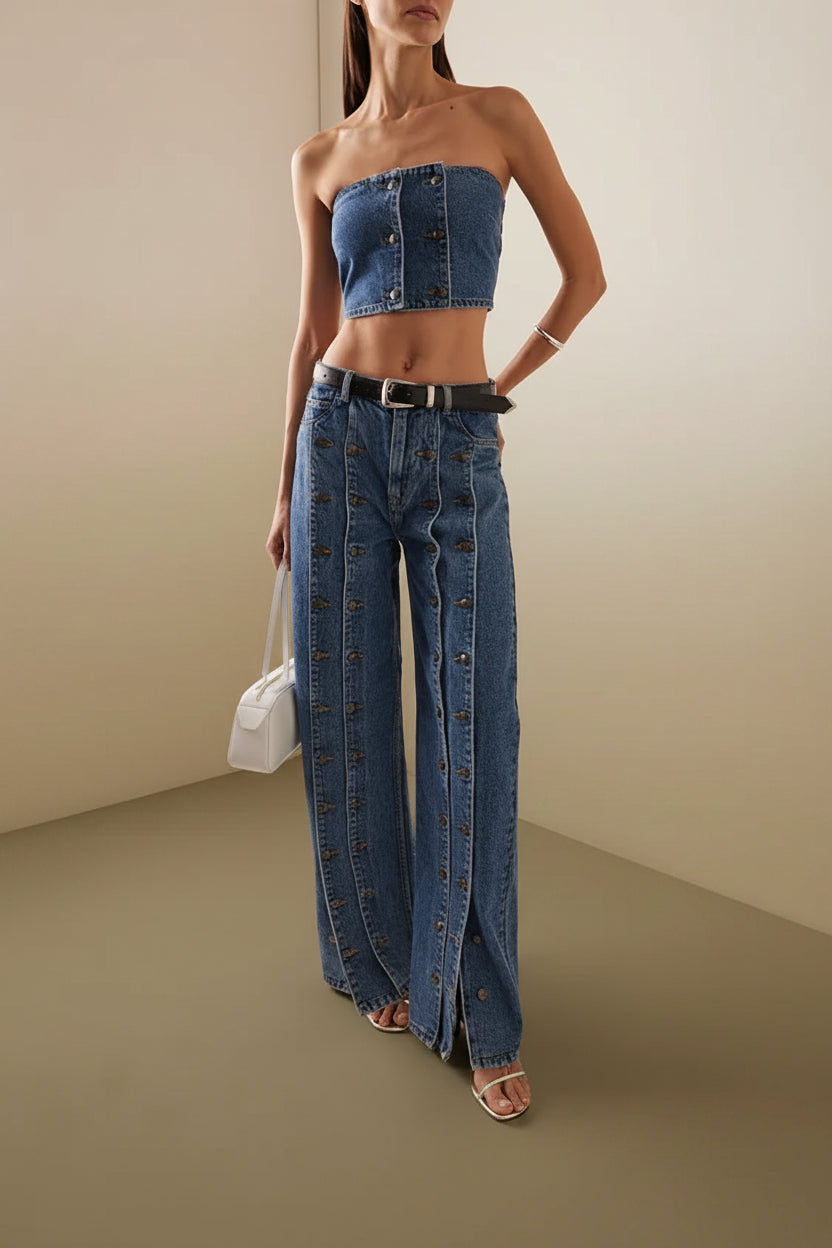 Women Vintage Button Fly Denim Jeans