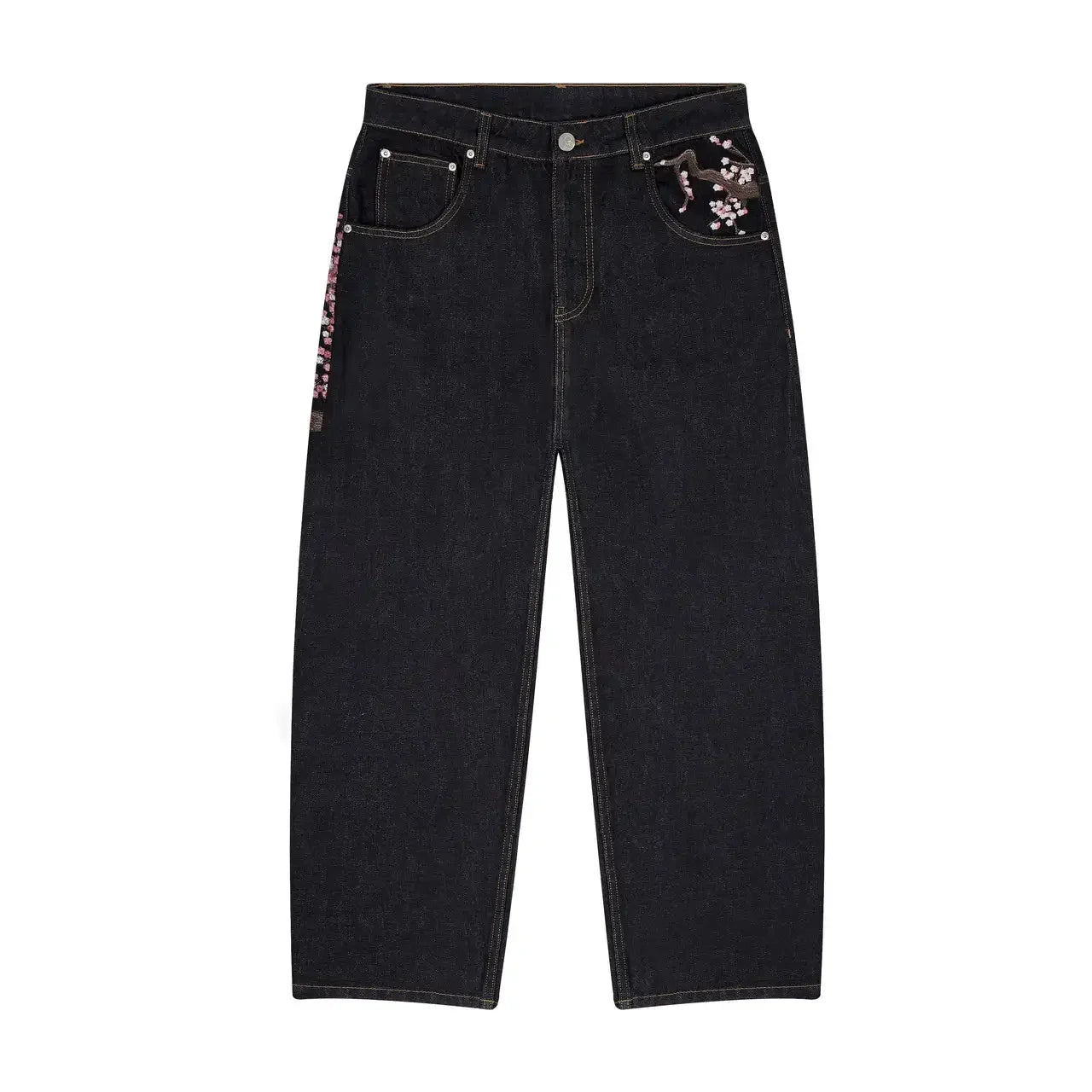 Y2K Cherry Blossom Embroidered Wide-Leg Jeans