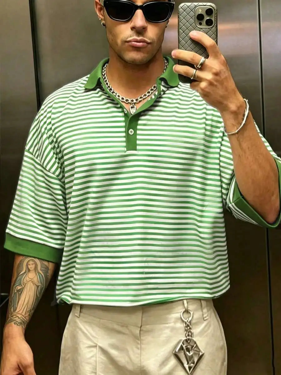Men's Brown Striped Cropped t-shirt