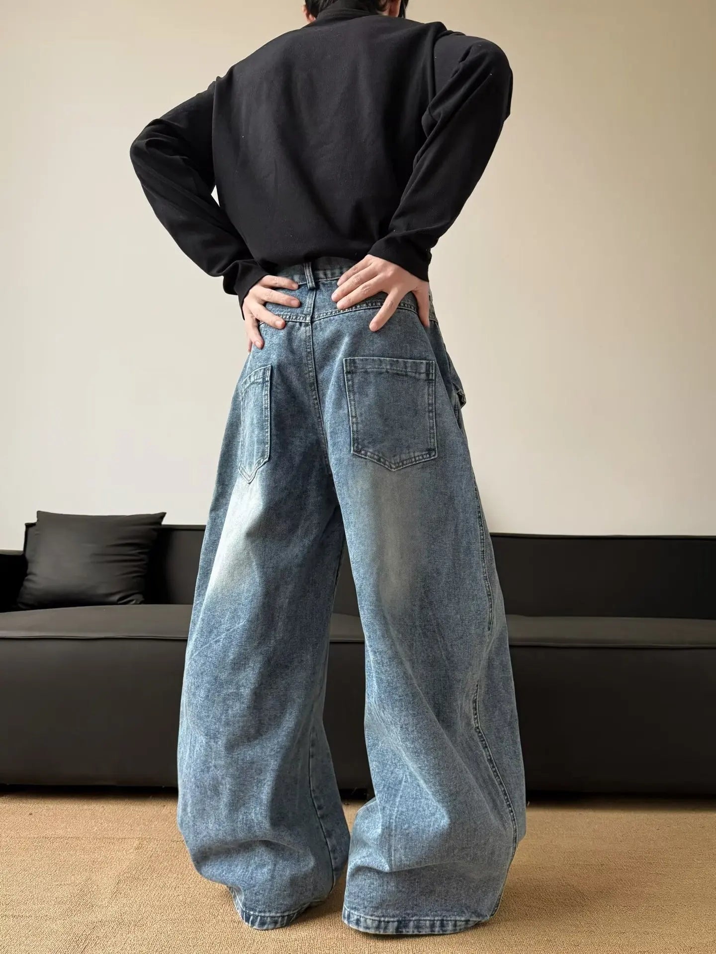 Men's Patchwork Wide Leg Jeans