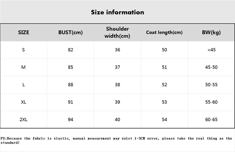 Size guide for Women Quick Dry Zip Up Yoga Training Top