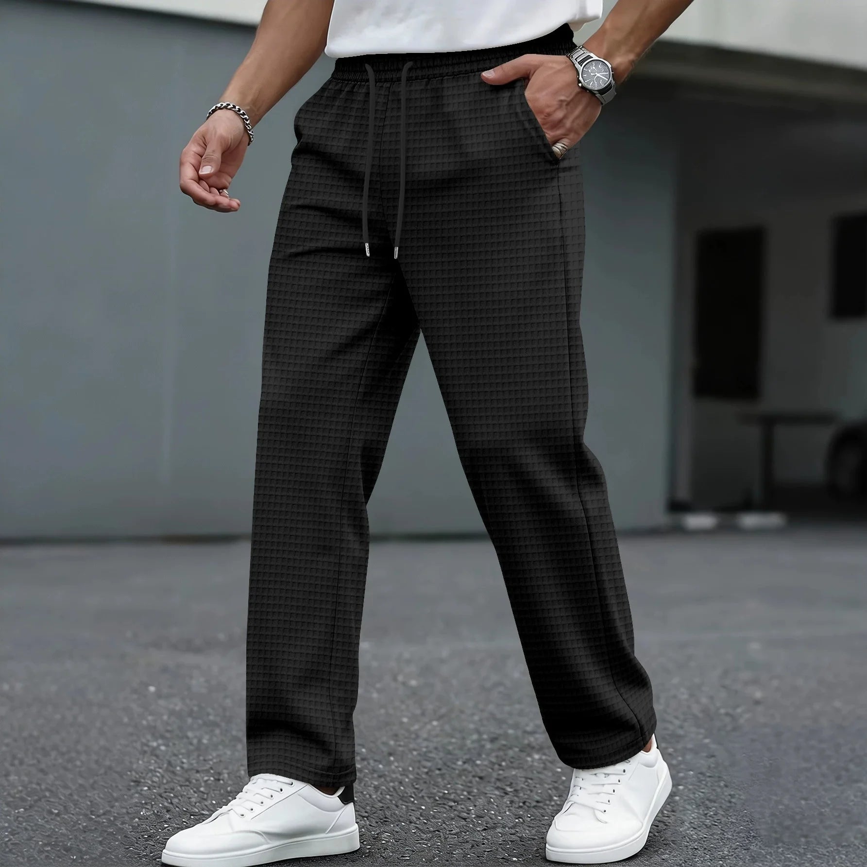 Men’s Wide Checkered Drawstring Casual Pants