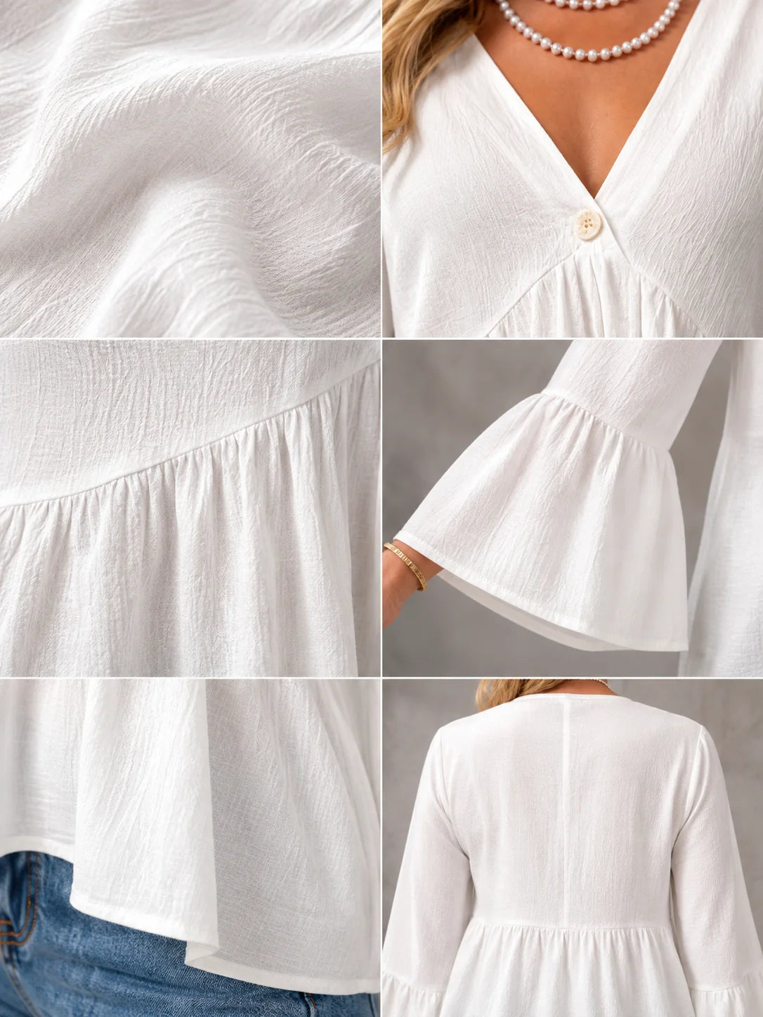 Women’s V-Neck Bell Sleeve Loose Fit Blouse