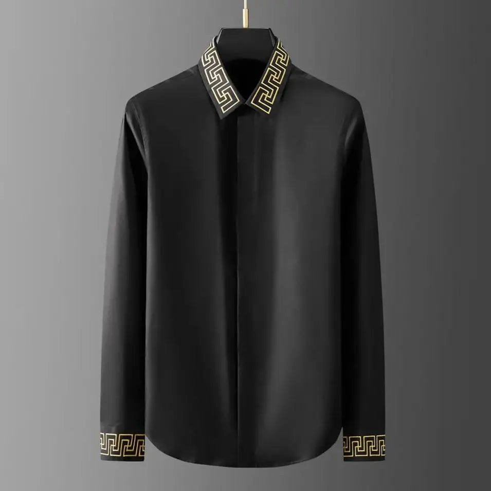 Men’s Summer Casual Long Sleeve Embroidered Shirt
