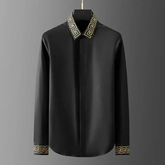 Men’s Summer Casual Long Sleeve Embroidered Shirt