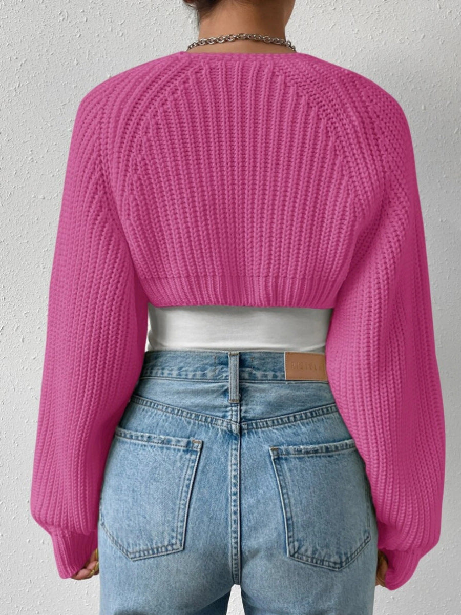 Women Ribbed Knit Cropped Cardigan Shrug