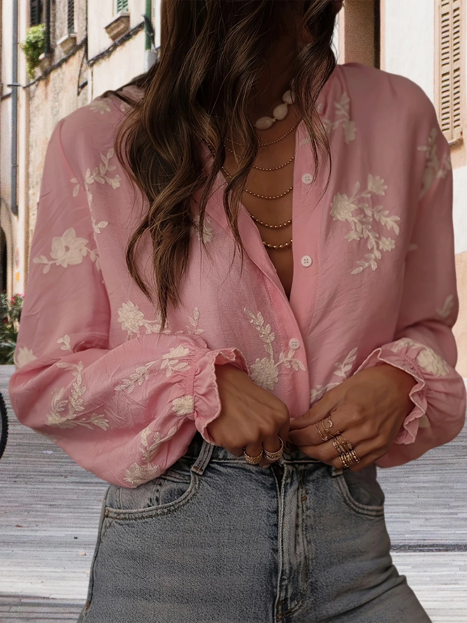 Oversized Floral Embroidered Shirt