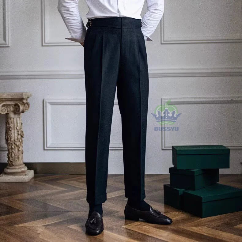 Men’s White High-Waist Straight Suit Pants