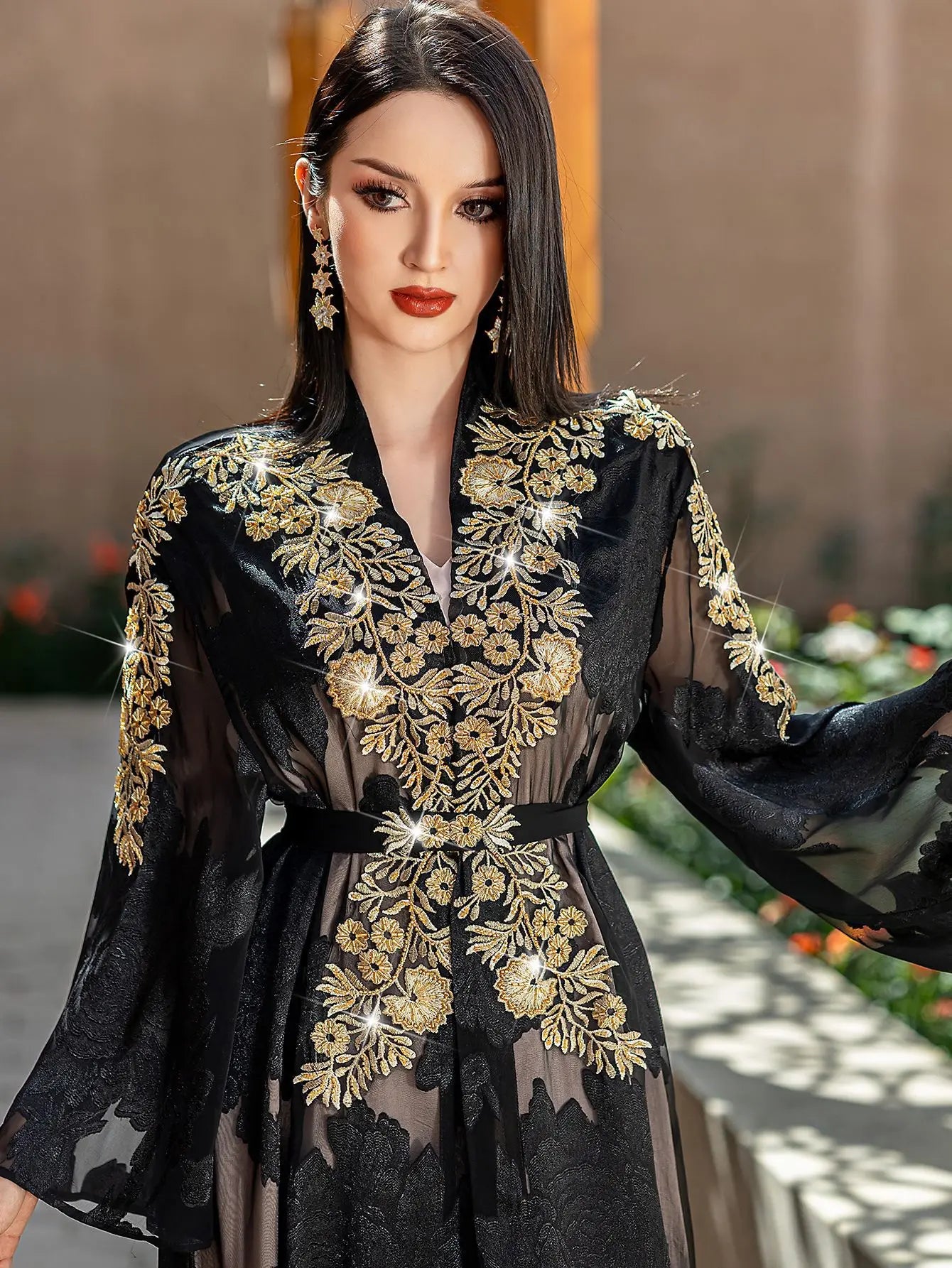 Fashion Lace Embroidered 2-Piece Abaya Kaftan for Women Ramadan Dubai Caftan
