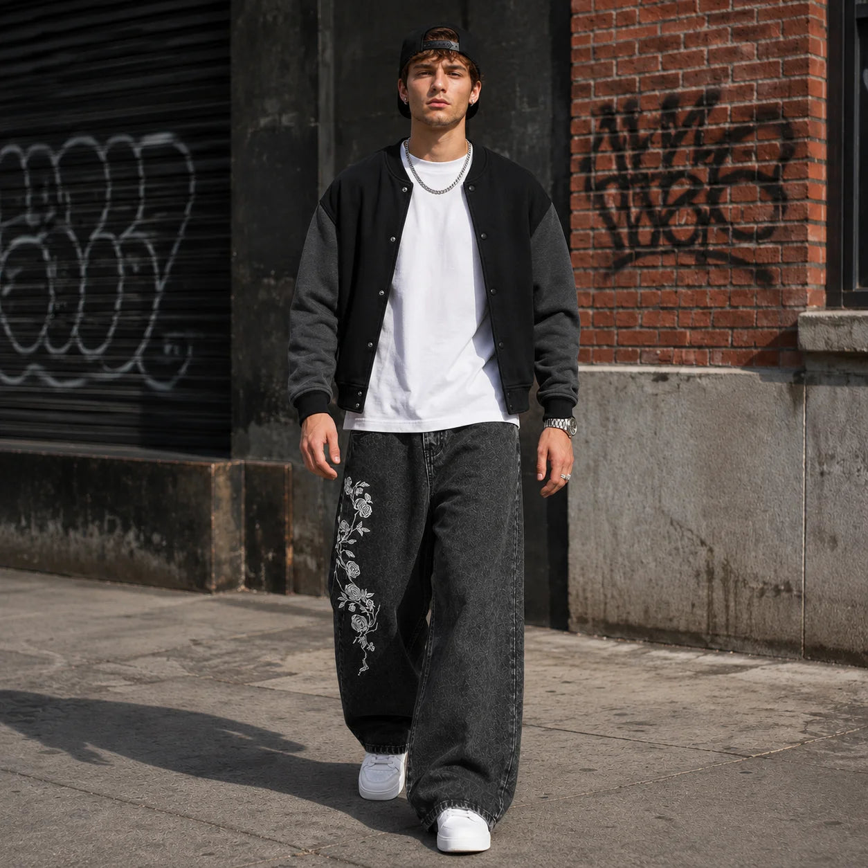 Men’s Y2K Rose Embroidery Wide Leg Jeans