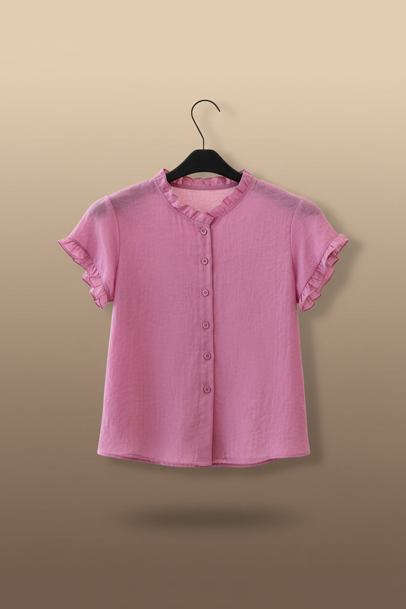 Women Ruffled Button Up