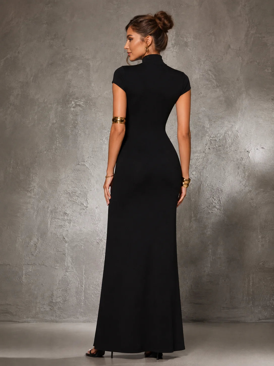 Gold Studded Black Mermaid Maxi Dress