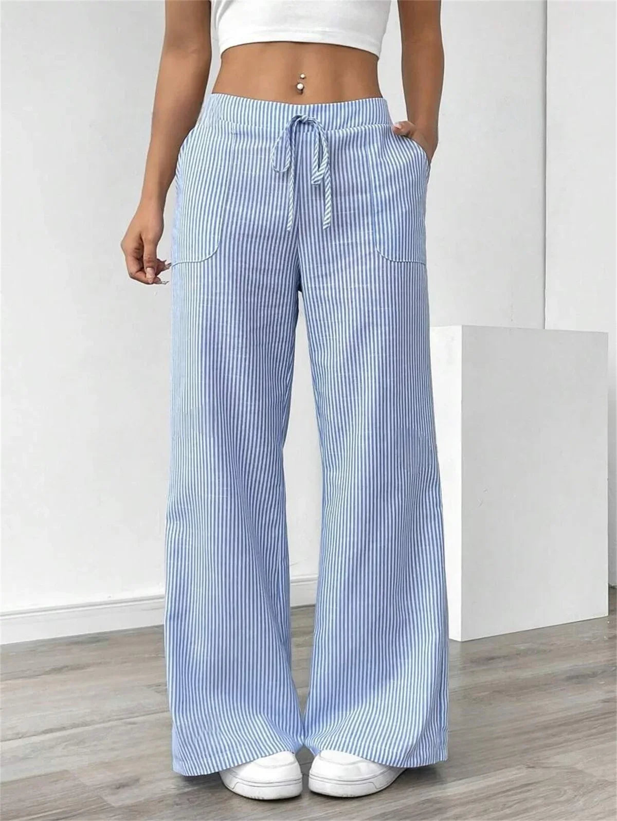 Stripe Wide-Leg Pants