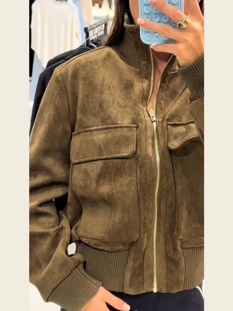 Women’s Vintage Faux Suede Cropped Jacket