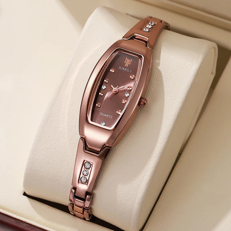 Luxury Women’s Diamond Quartz Watch with Stainless Steel Strap & Bracelet