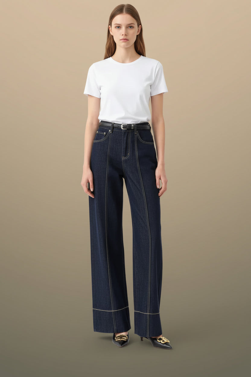 Women Dark Blue High Waist Jeans