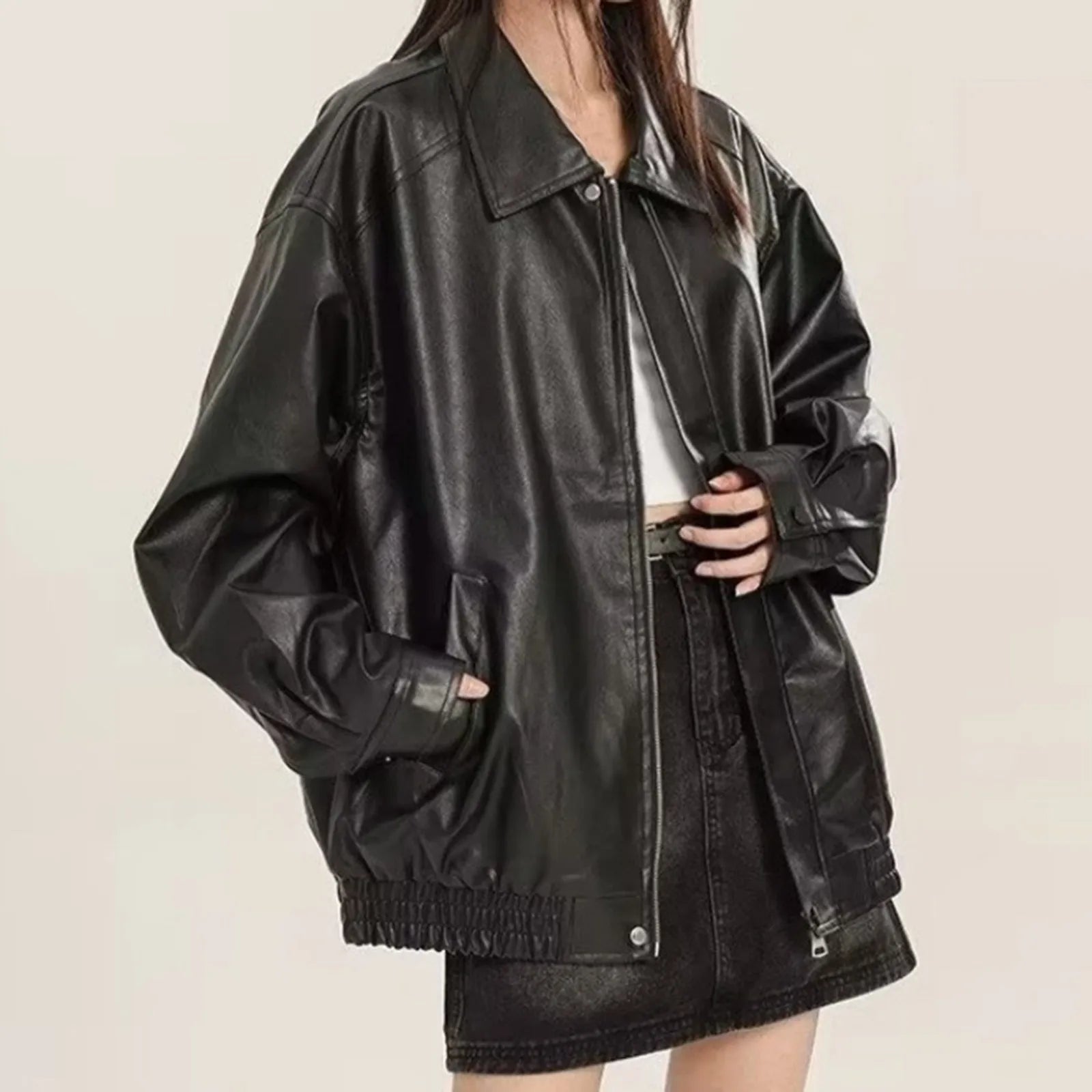 Oversized Leather Bomber