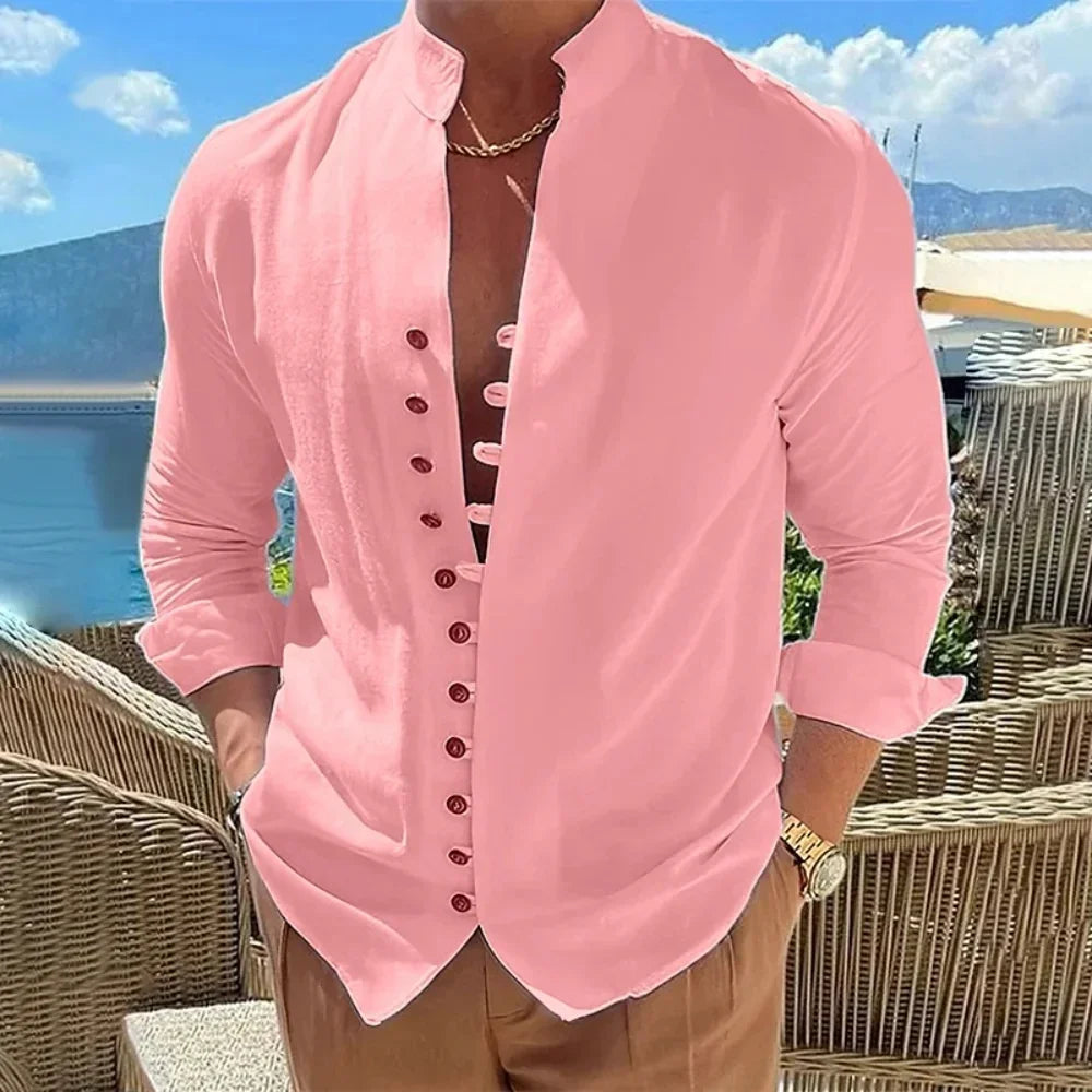 Men Linen Shirt Button Up