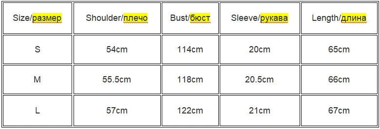 Size guide for Women's Short Sleeve T-Shirt
