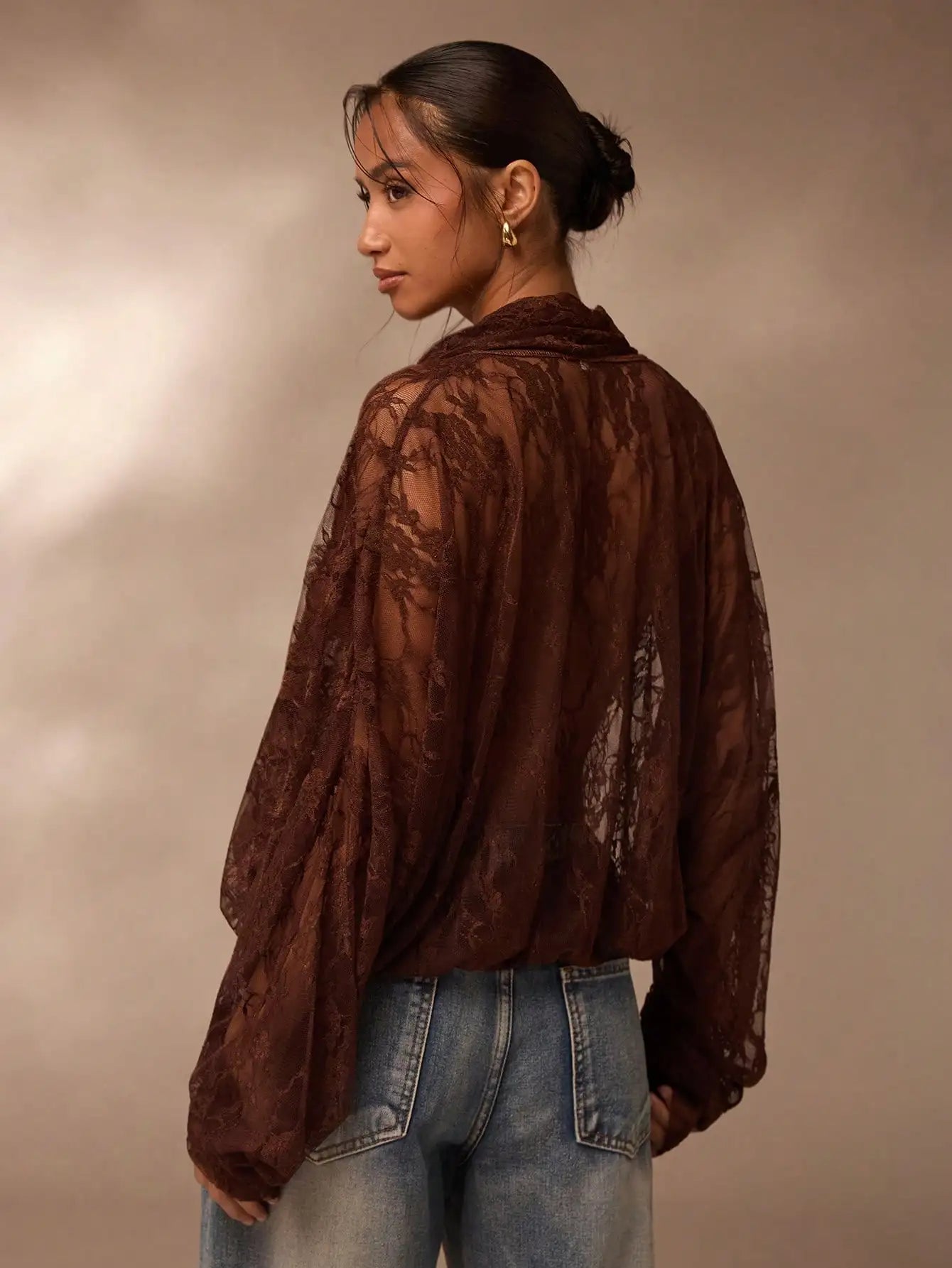 Women Brown V Neck Casual Top