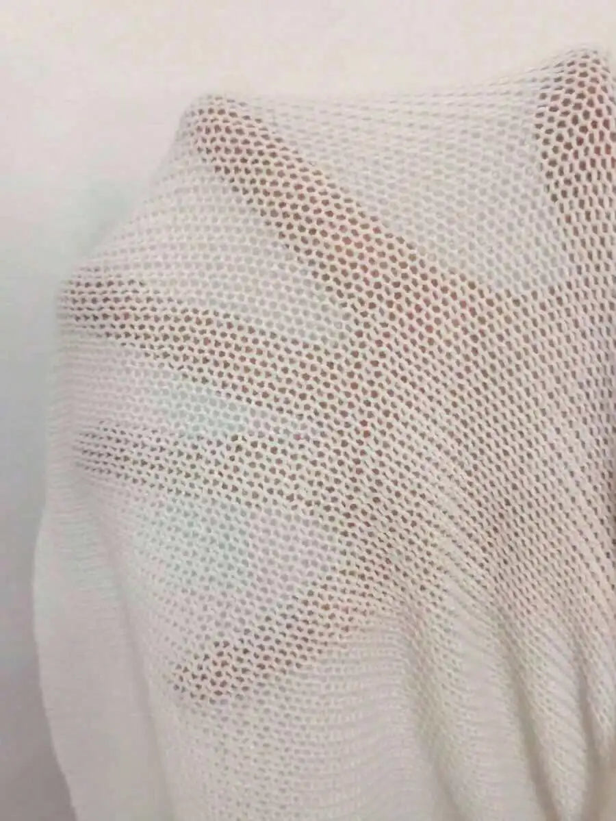 Women White Knitted Beach Cover Up Top