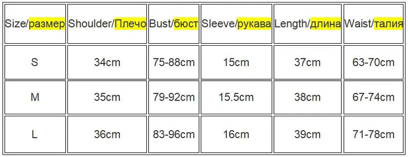 Size guide for Women's Crop T-Shirt