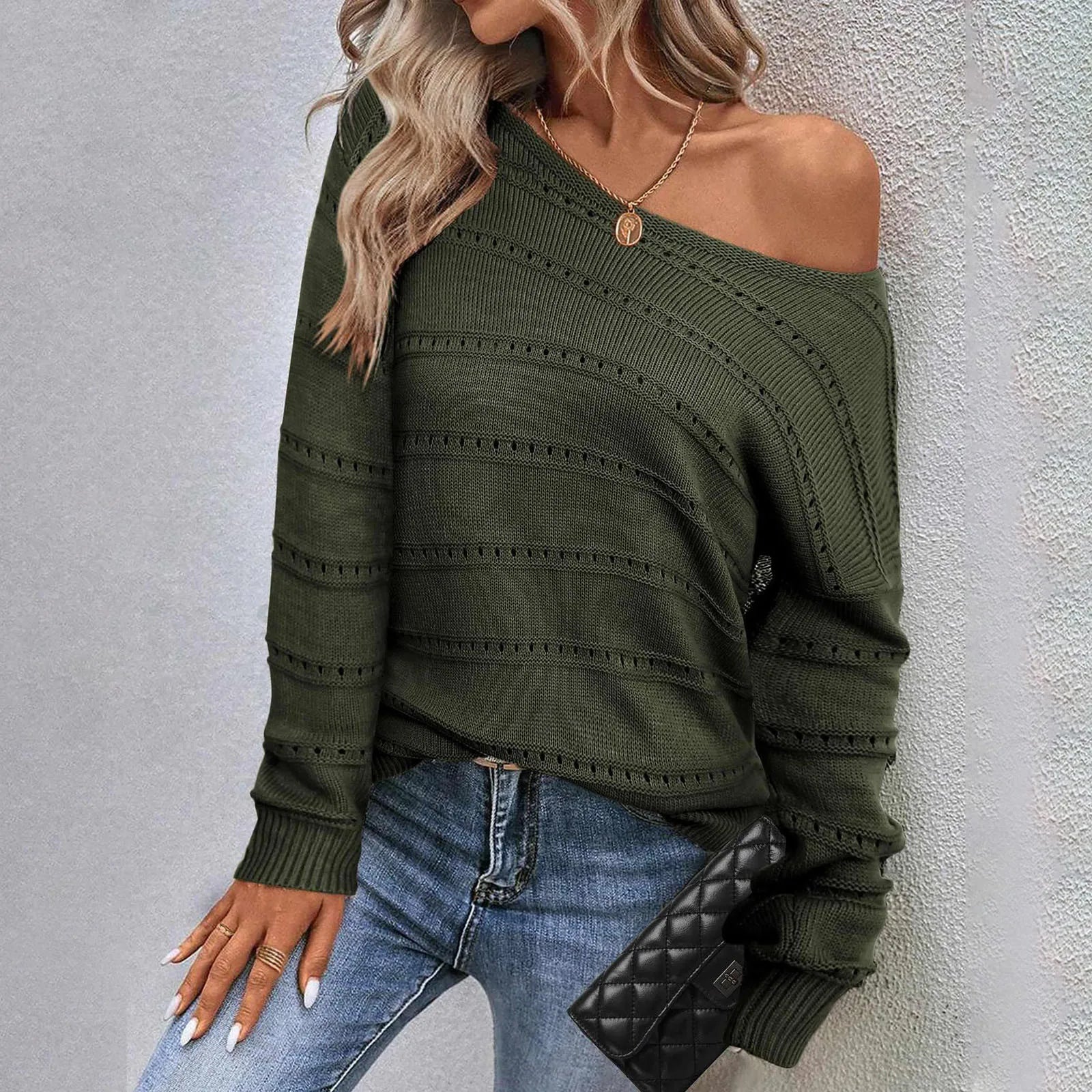 Off-Shoulder Hollow Sweater