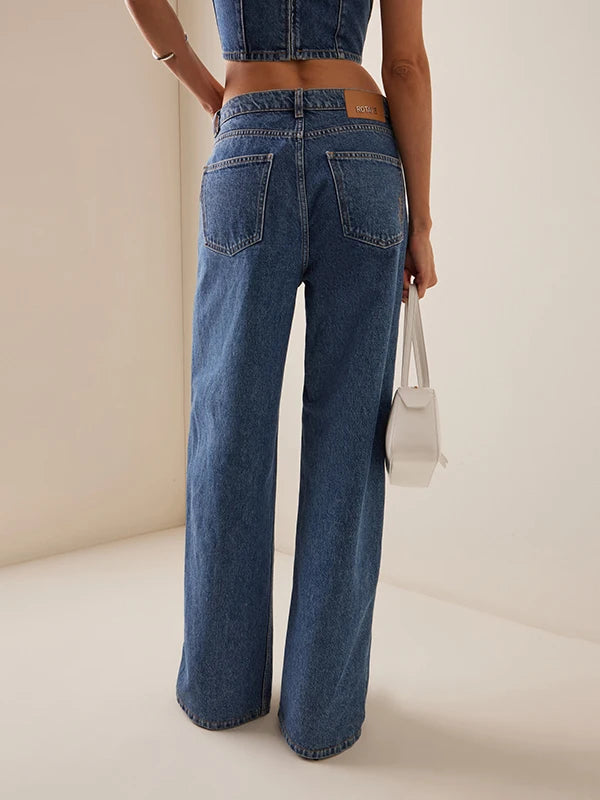 Women Vintage Button Fly Denim Jeans