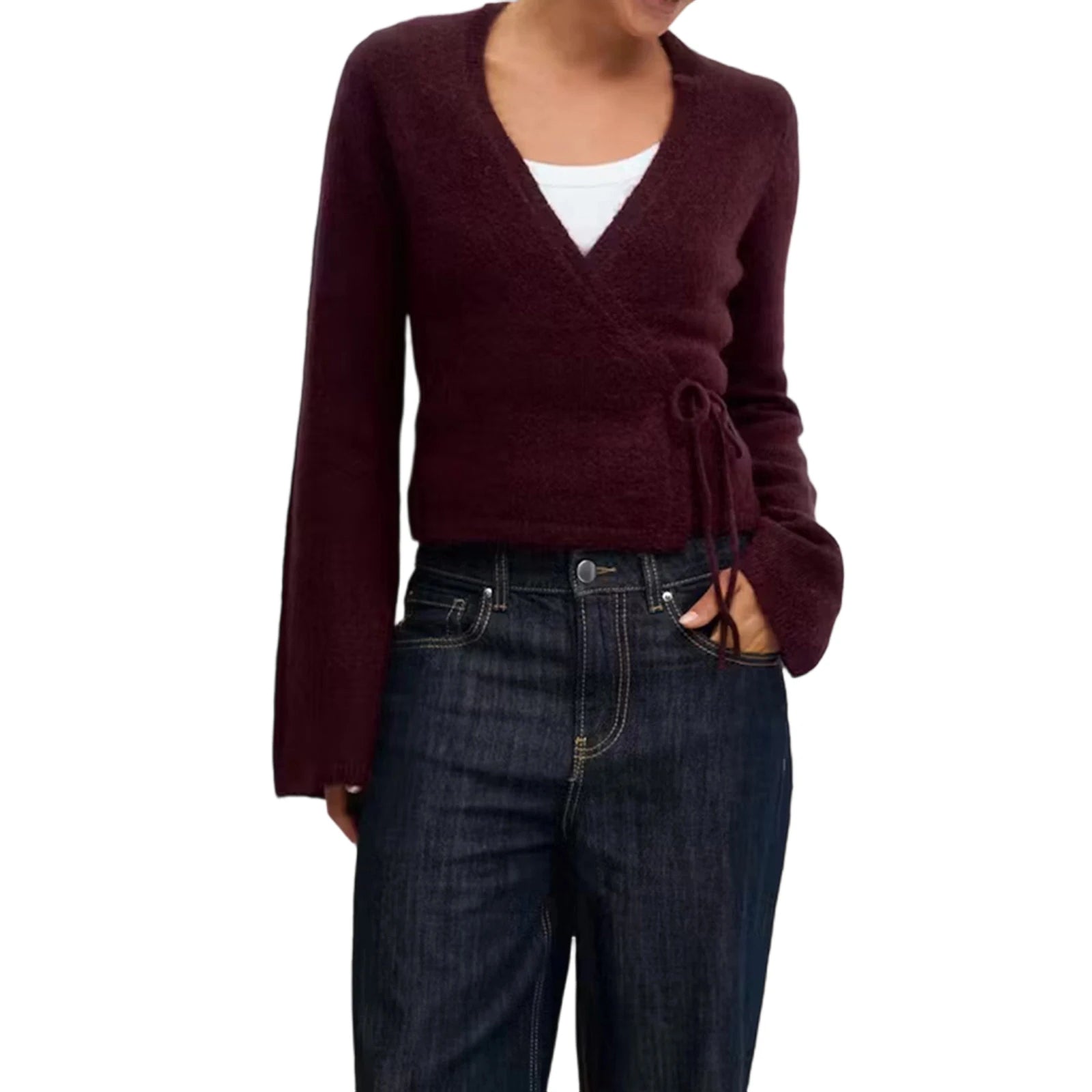 V-Neck Side Tie Cardigan