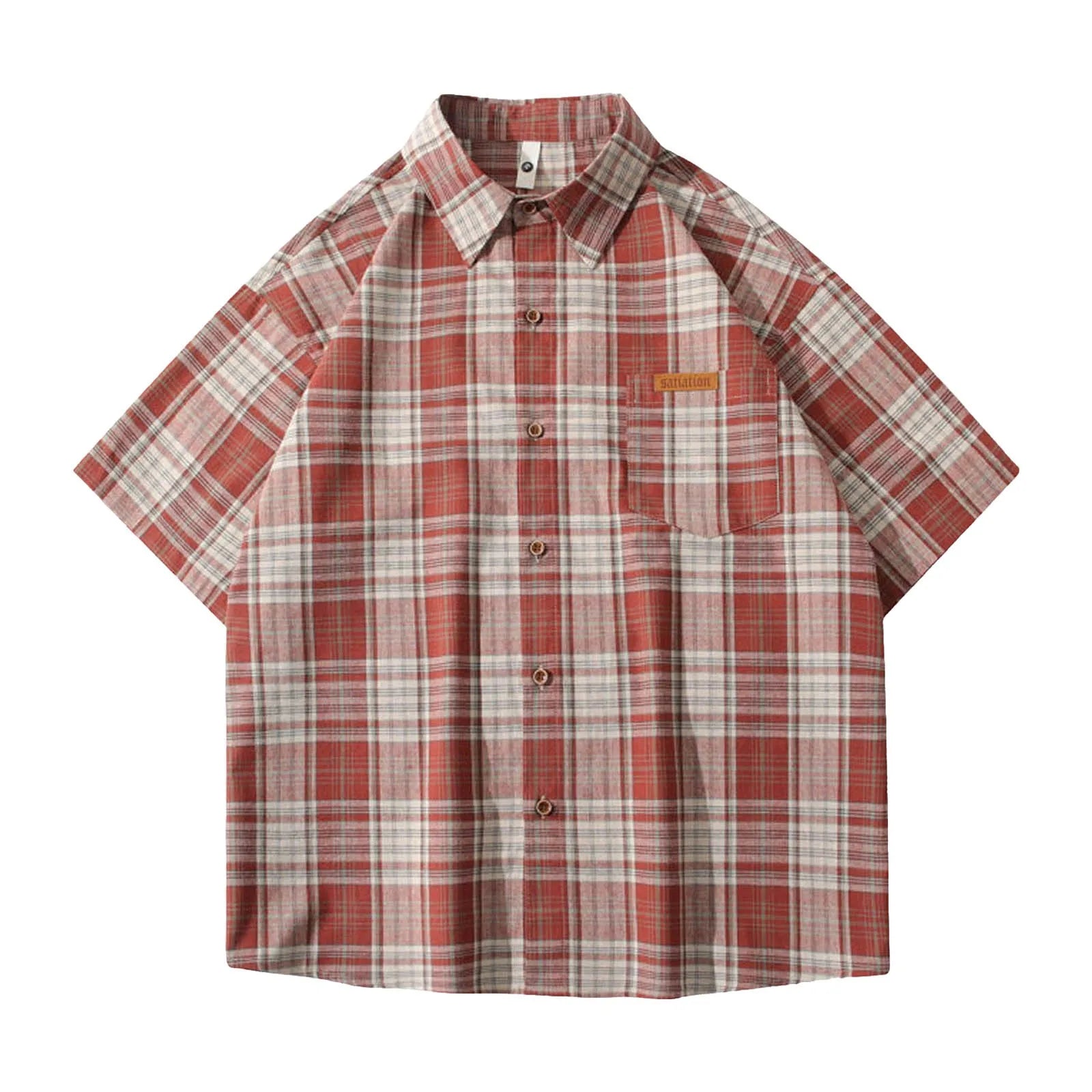 Men’s Loose Plaid Linen Button Down Shirt