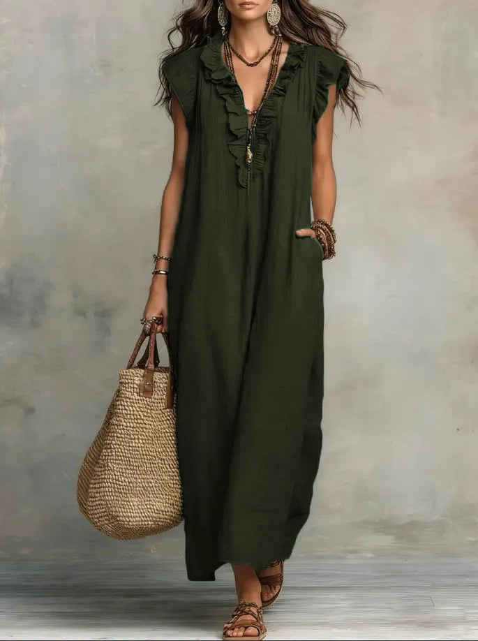 Women's Ruffle Linen Maxi Dress