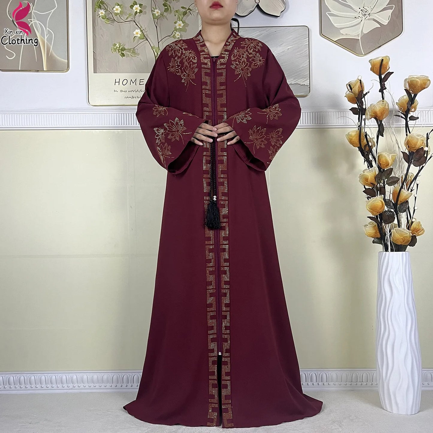 Elegant Women’s Long Sleeve Abaya with Turban
