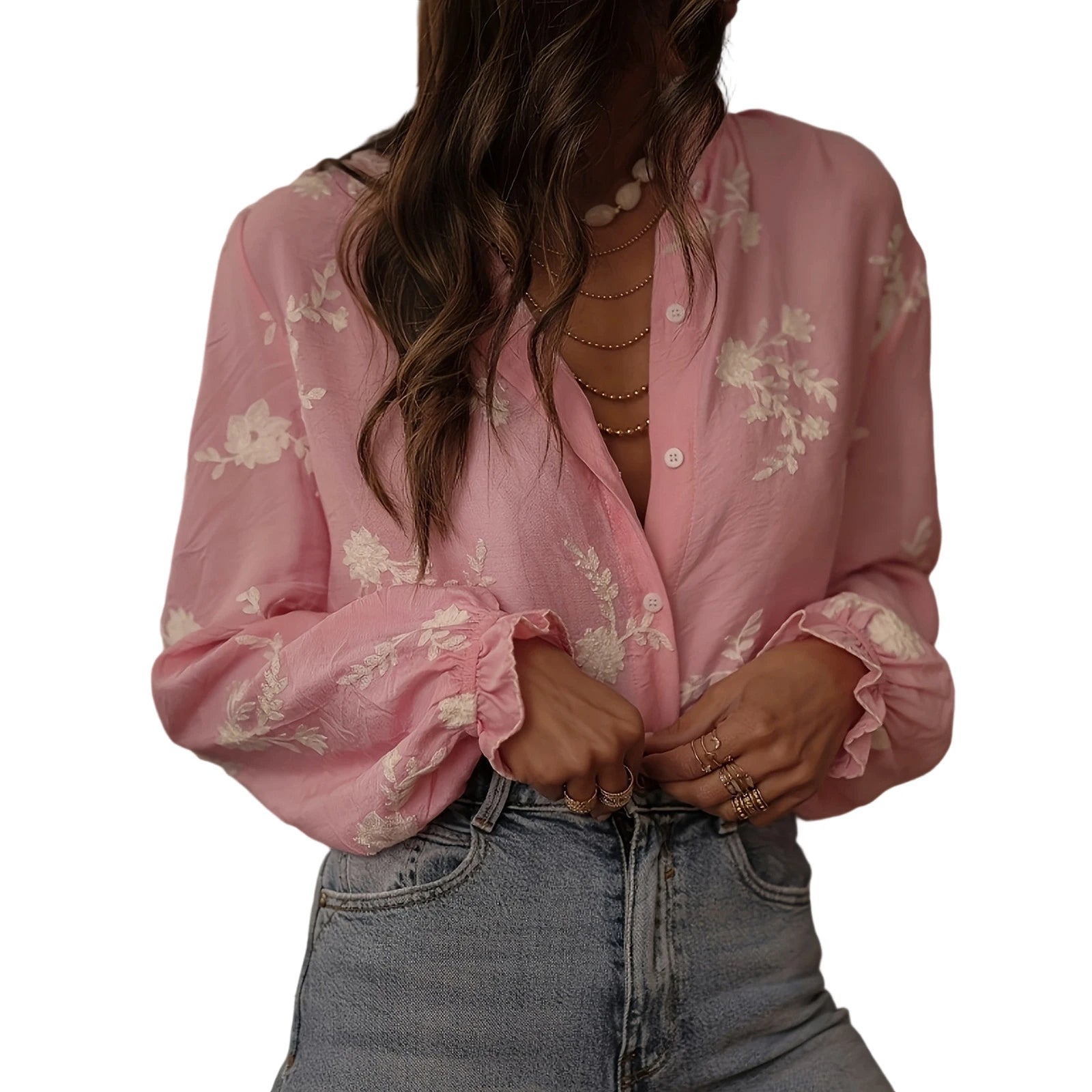 Oversized Floral Embroidered Shirt