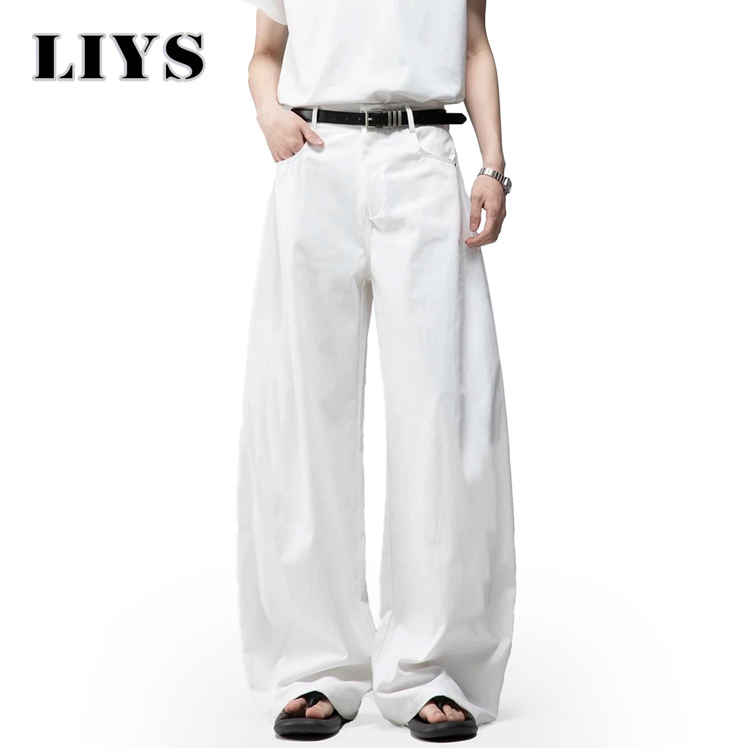 Men’s White Baggy Wide-Leg Cotton Jeans