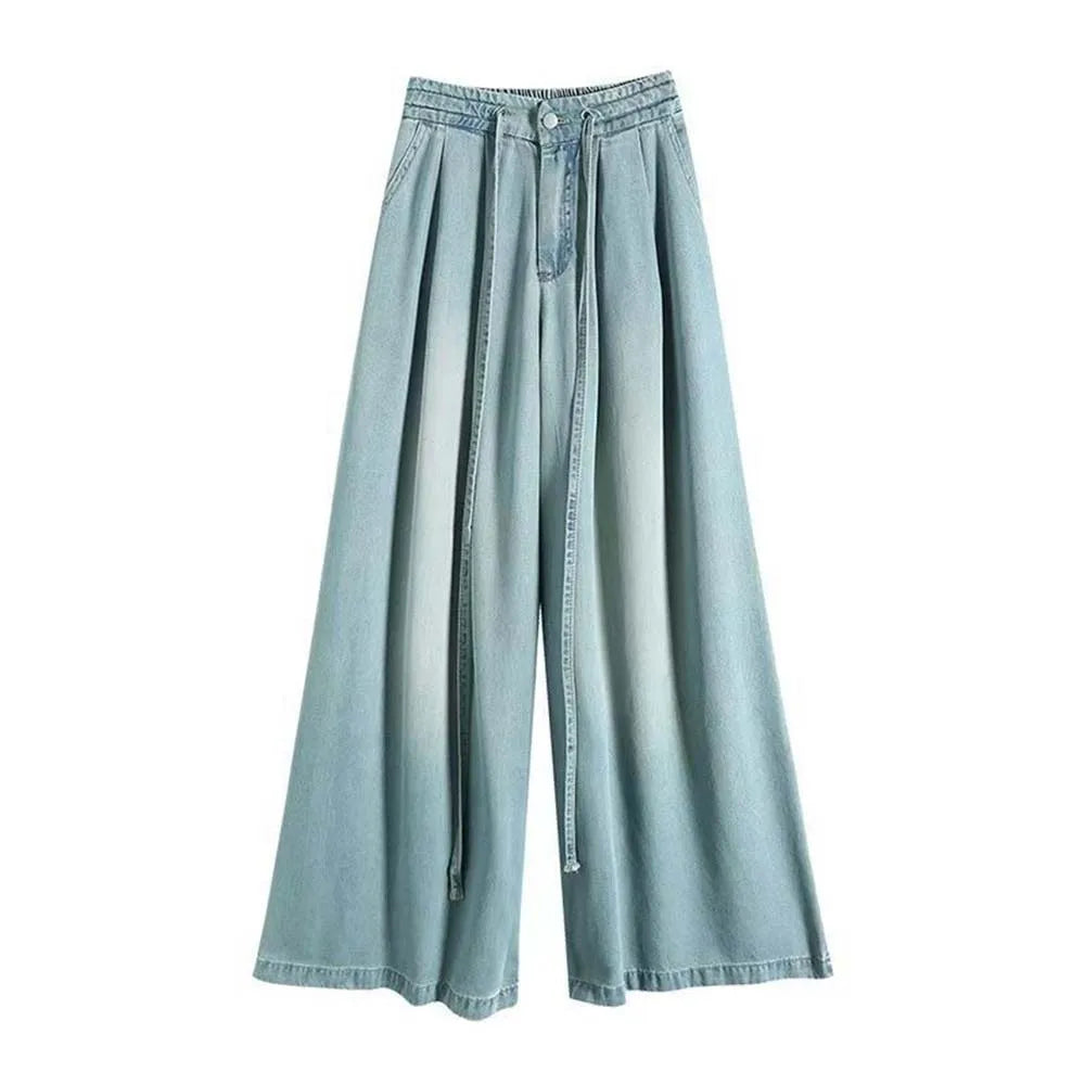 Women Wide Leg Elastic Waist Jeans