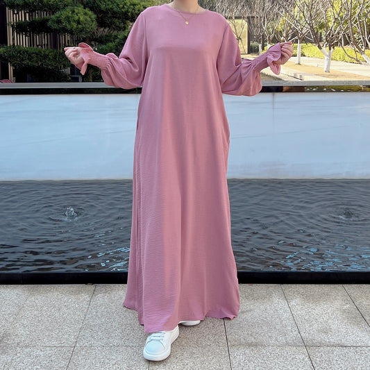 Under Abaya Inner Long Slip Dress Solid Modest Muslim Women Robe