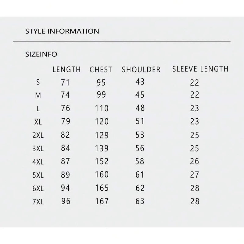 Size guide for Men Hip Hop Cotton Tee