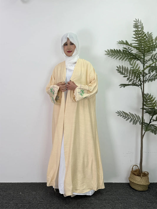 Muslim Embroidered Open Abaya Long Sleeve Cardigan Kaftan for Women