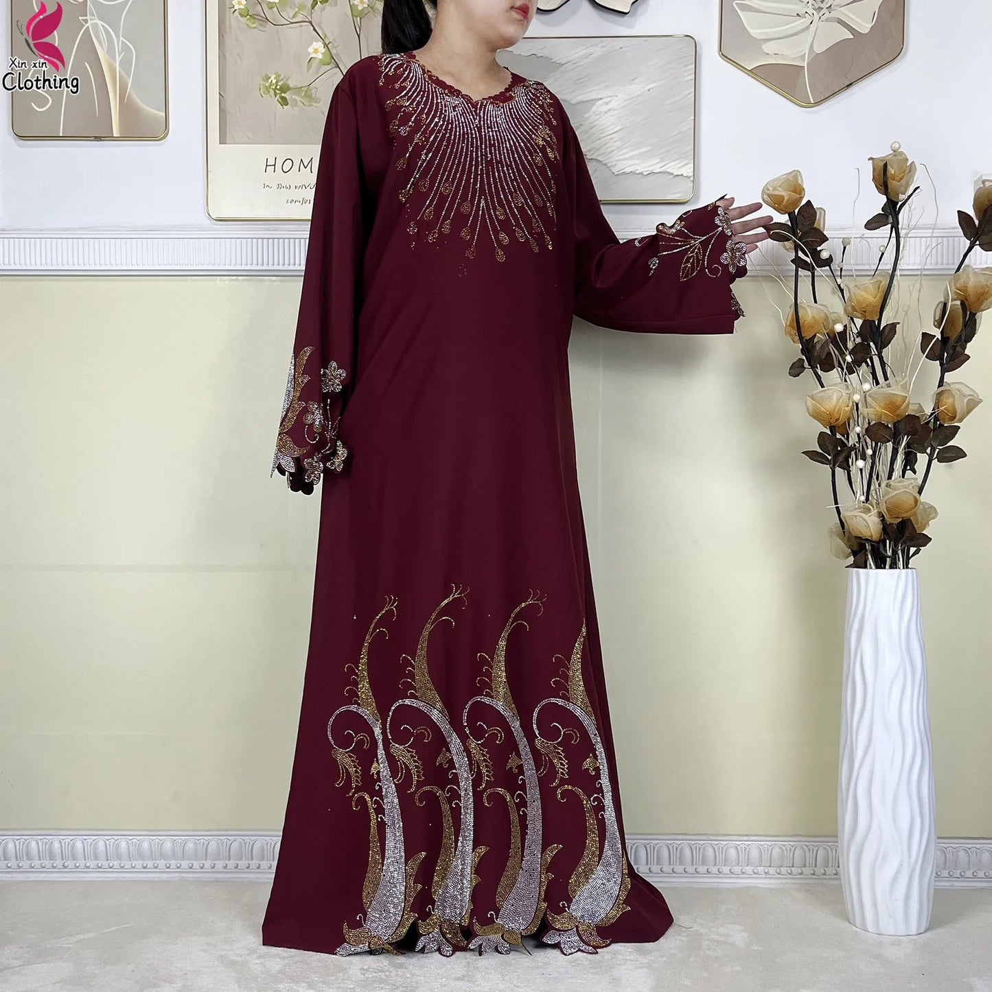 Elegant Women’s Chiffon Diamond Abaya Dress