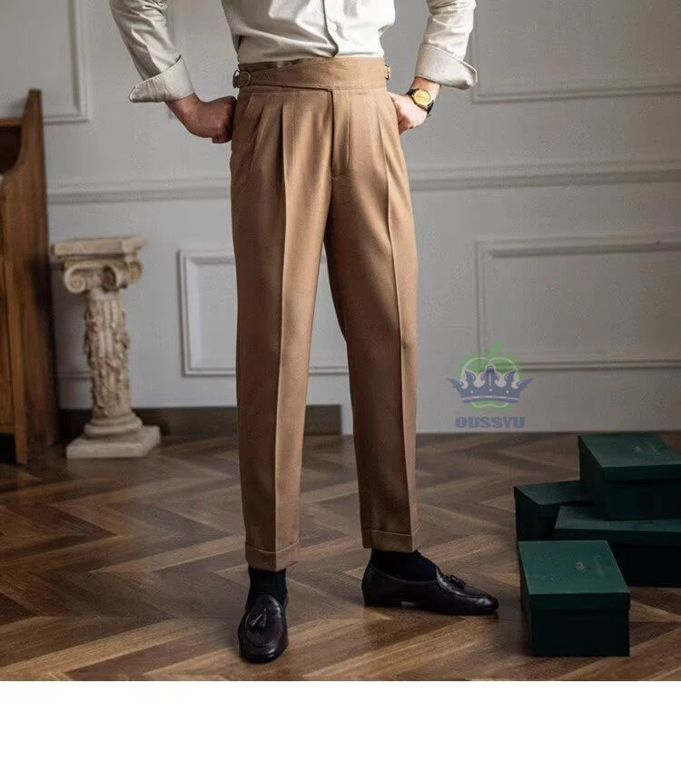 Men’s White High-Waist Straight Suit Pants