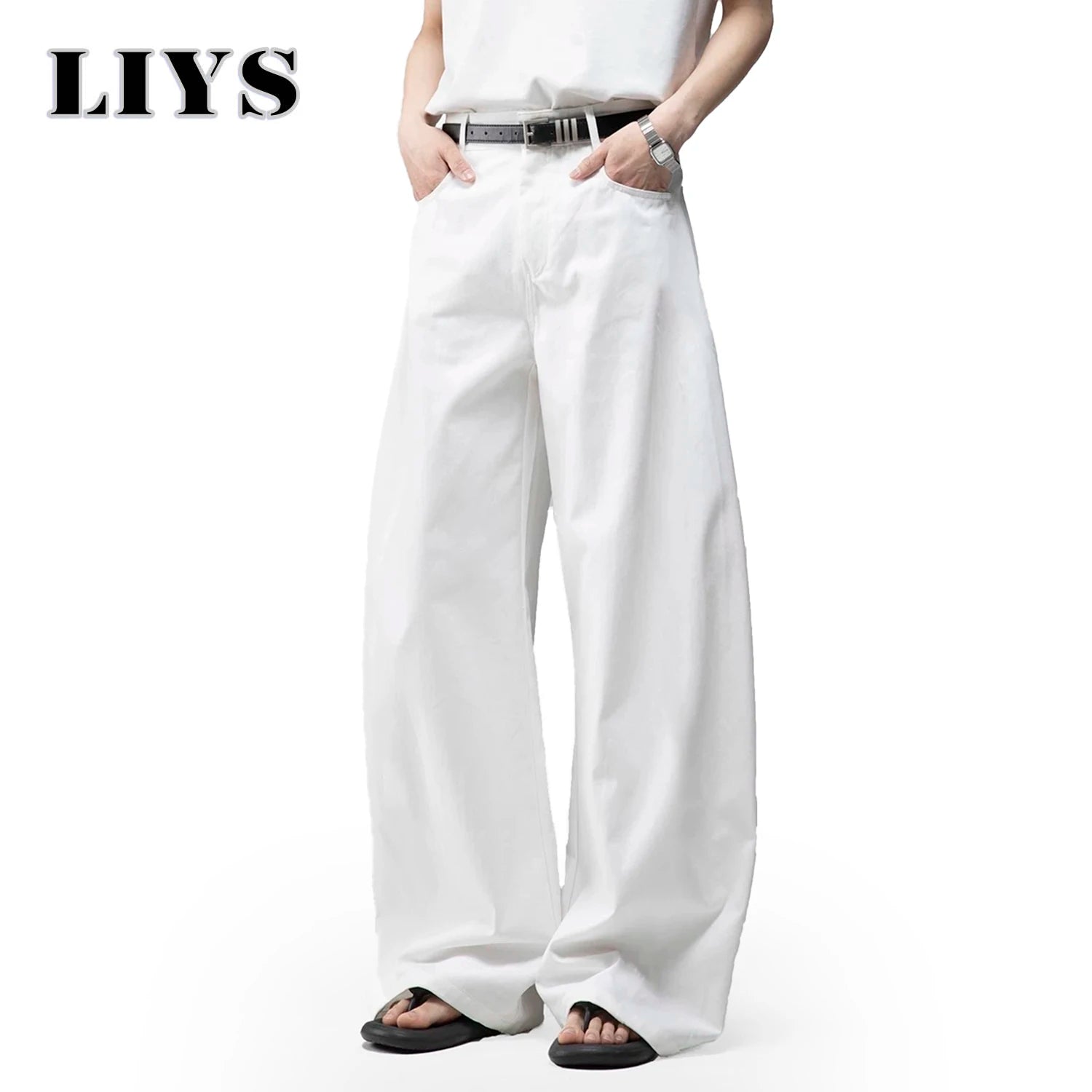 Men’s White Baggy Wide-Leg Cotton Jeans