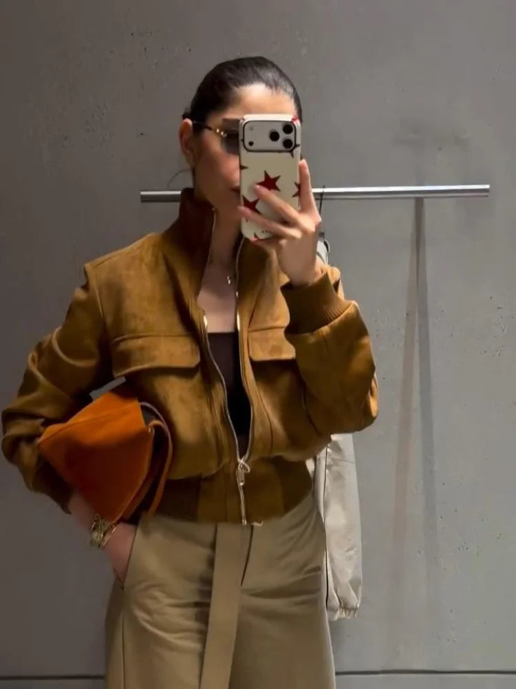 Women’s Vintage Faux Suede Cropped Jacket