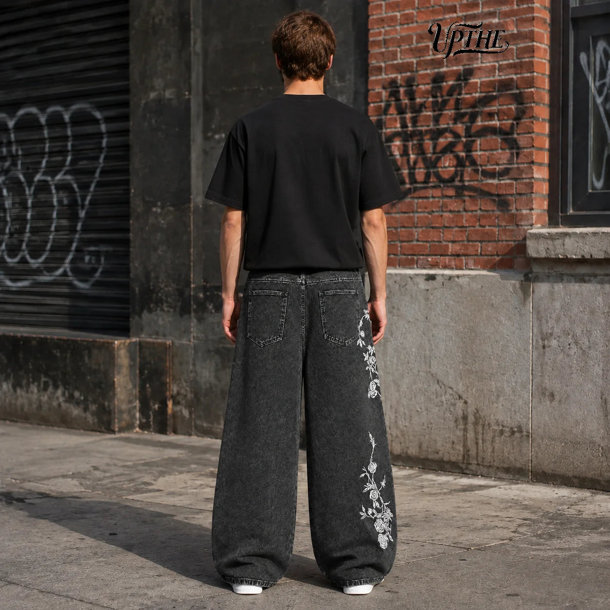Men’s Y2K Rose Embroidery Wide Leg Jeans