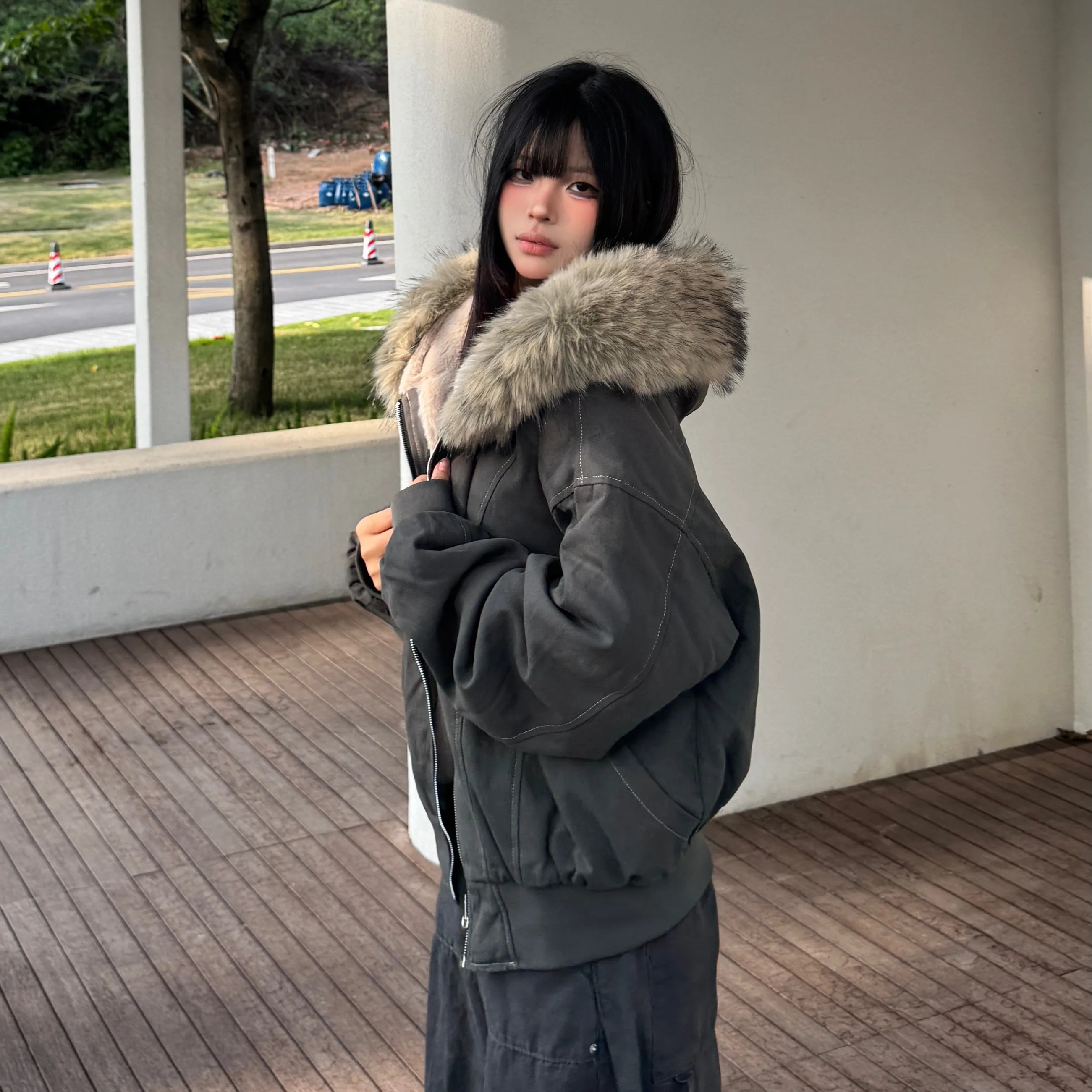 Fur Collar Zip Hoodie