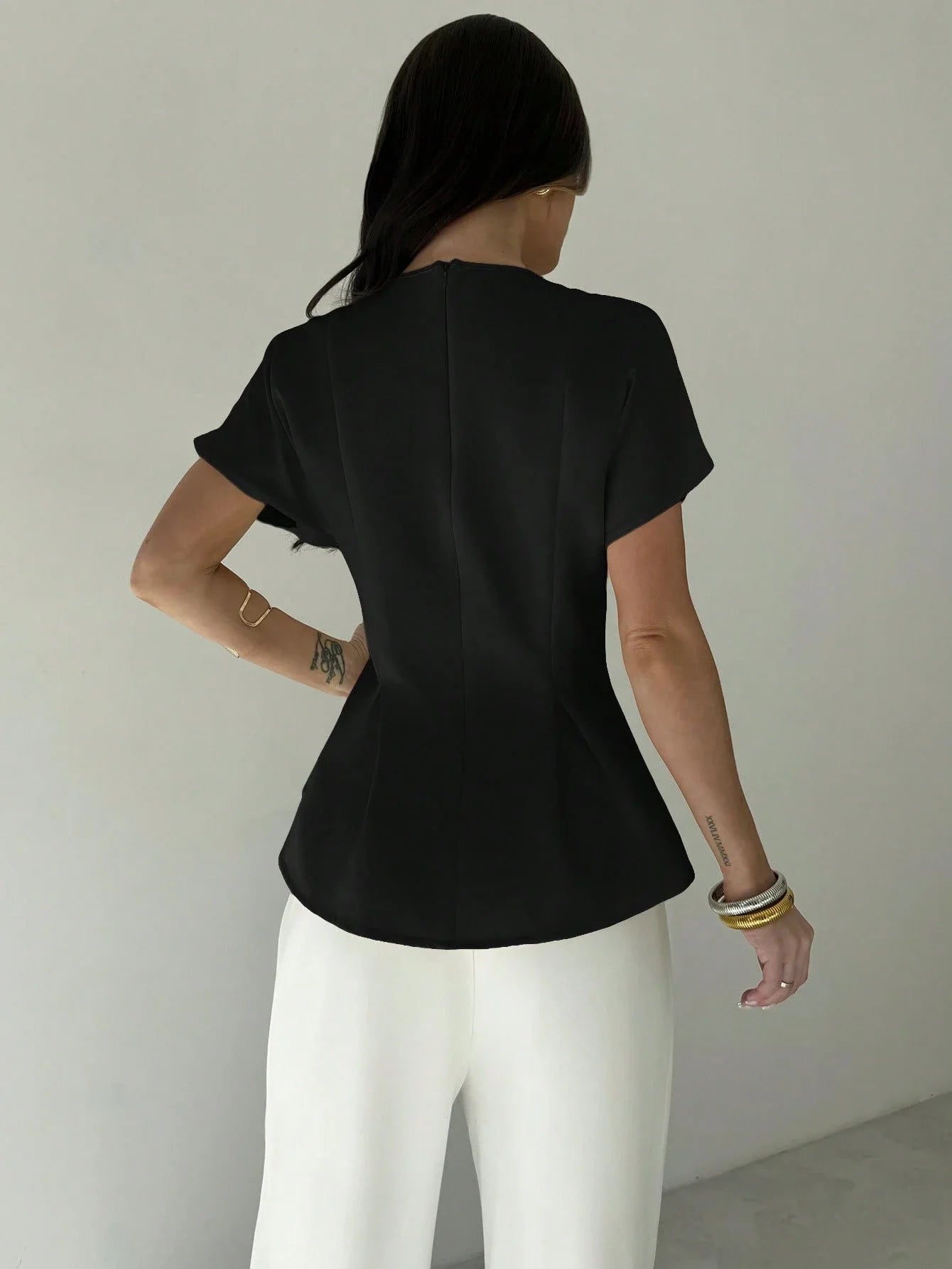 Women Minimalist Black Peplum Blouse
