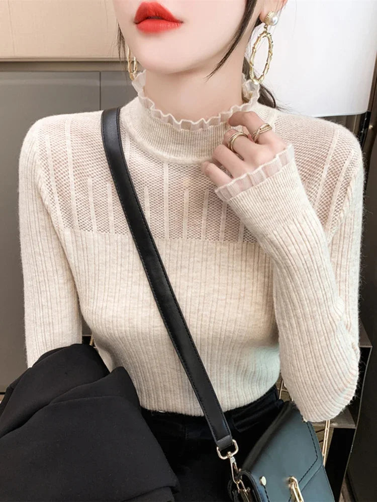 Lace Mock Neck Sweater