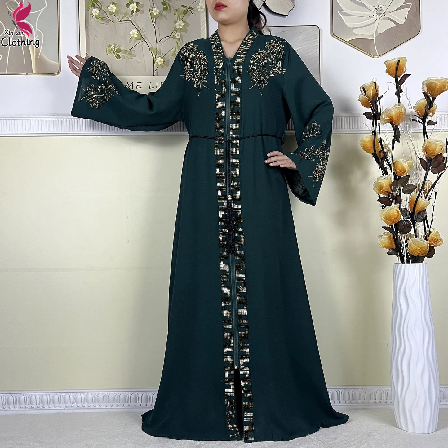 Elegant Women’s Long Sleeve Abaya with Turban