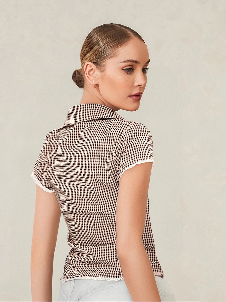 Plaid Lace Blouse